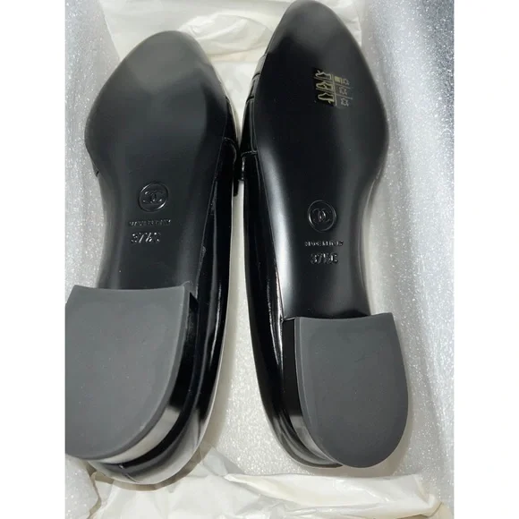 CHANEL black patent leather bow loafers flats EURO 37.5/USA 7.5 - Picture 15 of 16
